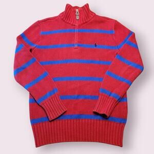 VTG 90s Ralph Lauren Boys S Red Stripe 1/4 Zip Sweater Valentine's School Preppy